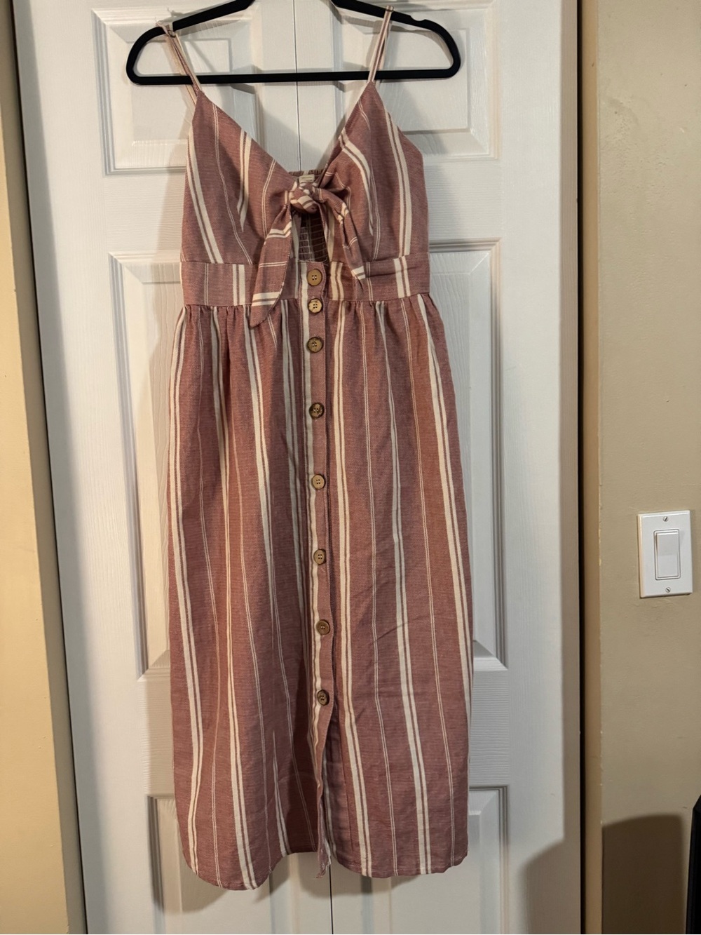 Japna Pink & Cream Striped Tie Front Midi Dress – Size Medium